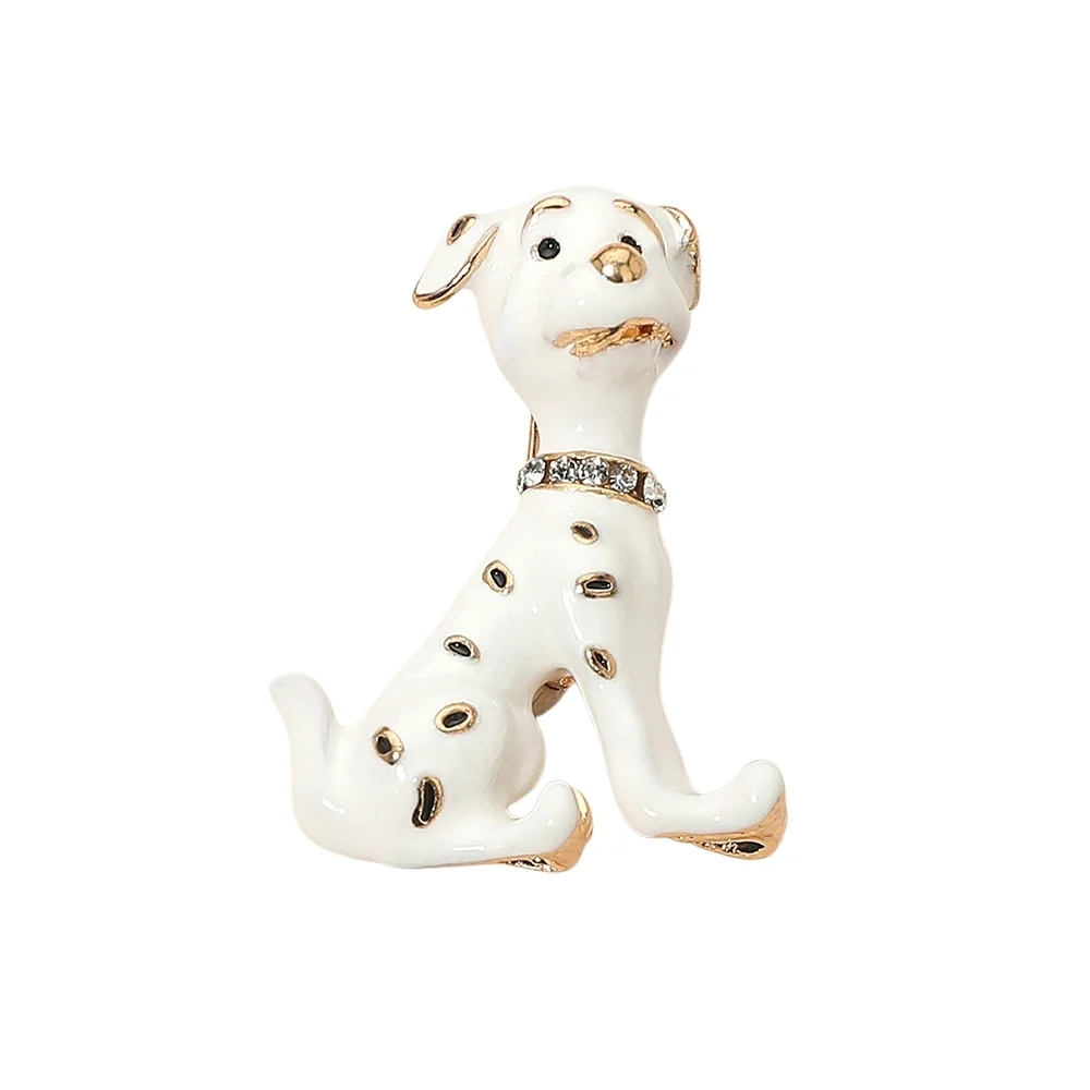 White Dalmation Dog Puppy Rhinestone Crystal 1.5 Inch Brooch Pin Gold Accessory